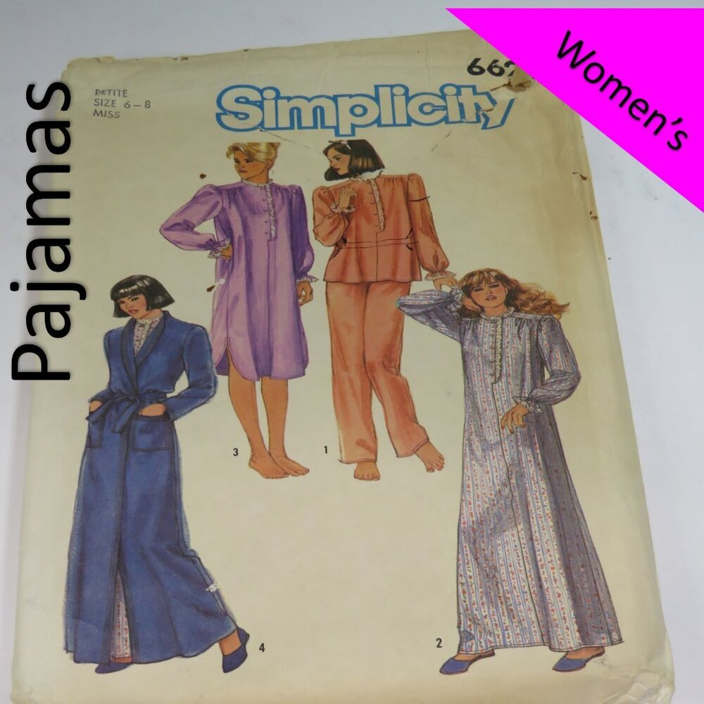 simplicity 6625 pajama top and bottom, nightgown, robe